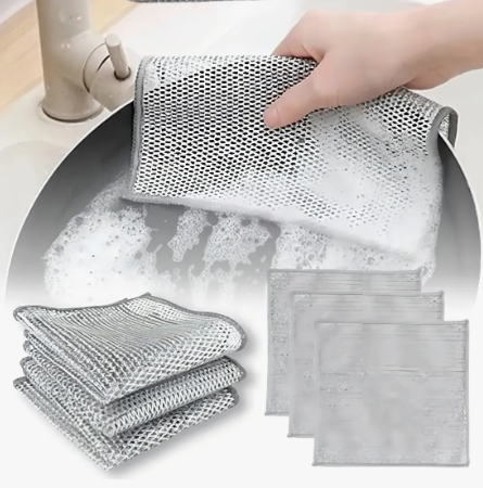 SET x 10 PAÑOS MÁGICOS ANTIGRASA CON FIBRA DE ACERO INOXIDABLE PARA COCINA