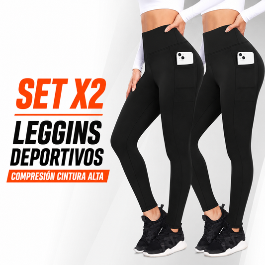 SET X2 LEGGINS DEPORTIVOS DE COMPRESIÓN CINTURA ALTA