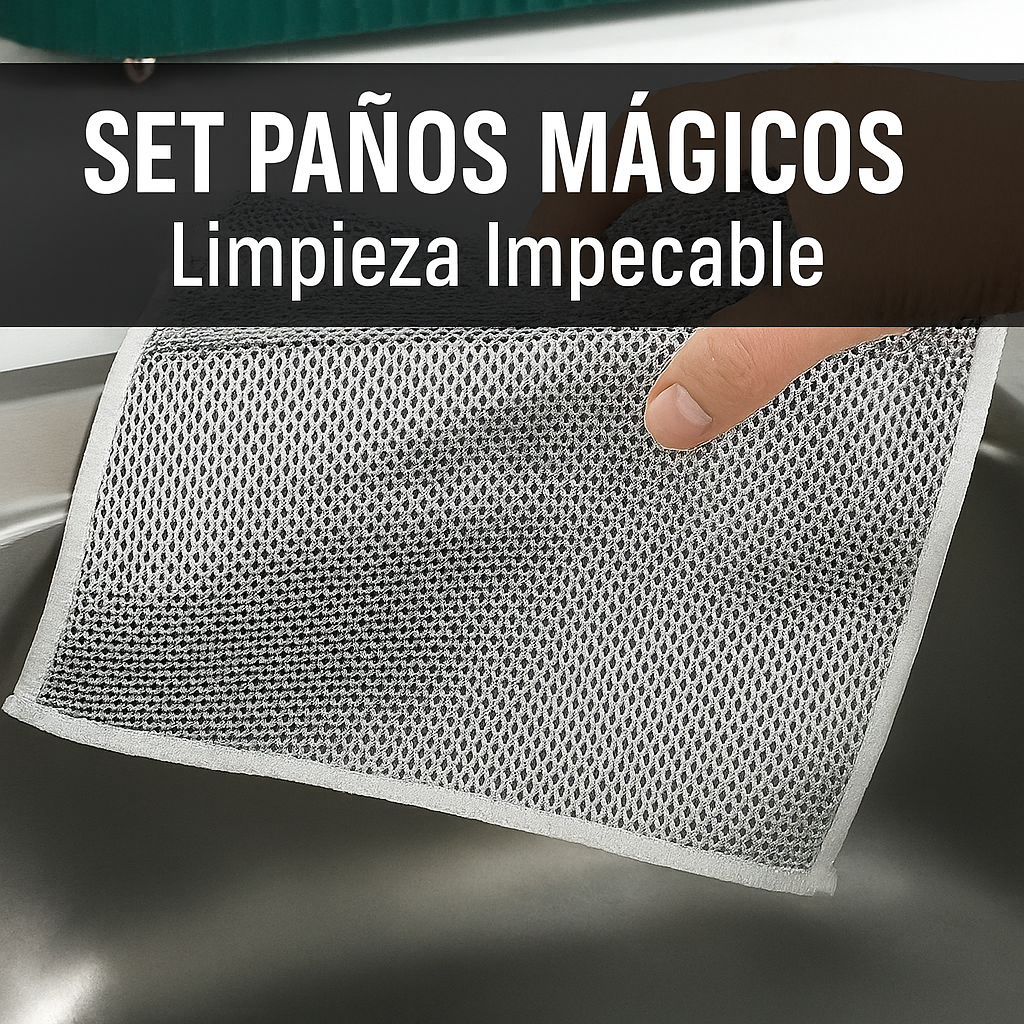 SET x 10 PAÑOS MÁGICOS ANTIGRASA CON FIBRA DE ACERO INOXIDABLE PARA COCINA