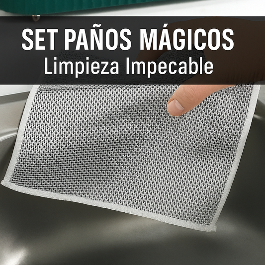 SET x 10 PAÑOS MÁGICOS ANTIGRASA CON FIBRA DE ACERO INOXIDABLE PARA COCINA