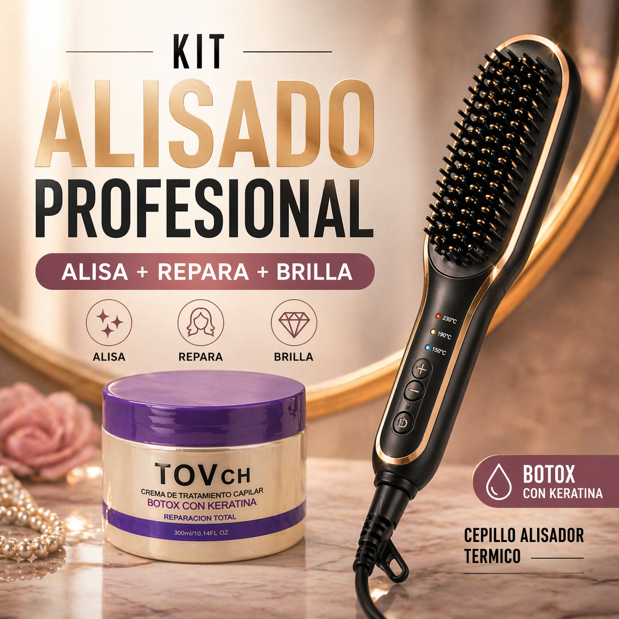 COMBO CEPILLO ALISADOR 3 EN 1 + TRATAMIENTO BOTOX CON KERATINA