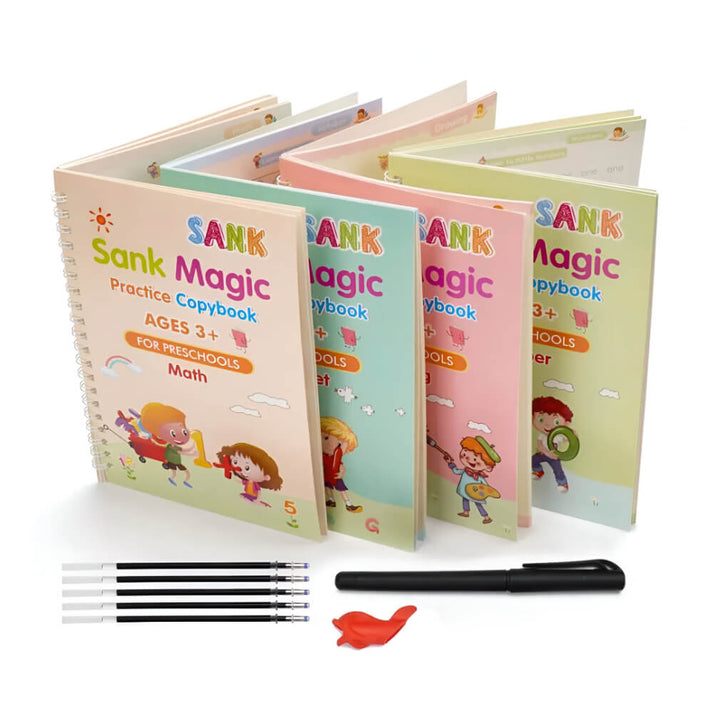 SET DE 4 LIBROS DE CALIGRAFÍA CON TINTA MÁGICA REUTILIZABLE
